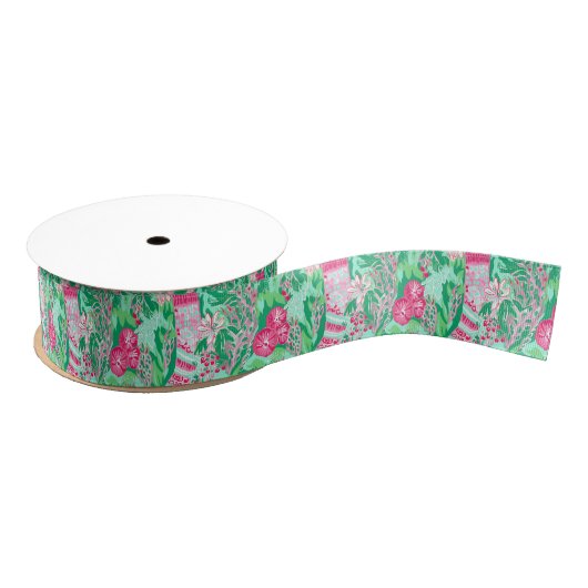 Palm Beach Kerst Waterverf Roze Kousen Grosgrain Lint (Spoel)