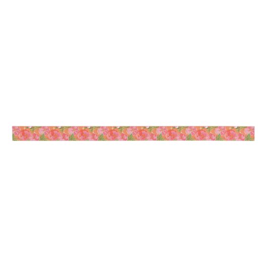 Palm Beach Kerst Waterverf Roze Ornamenten Grosgrain Lint (Voorkant)