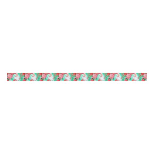 Palm Beach Kerst Waterverf Roze Santa Grosgrain Lint (Voorkant)