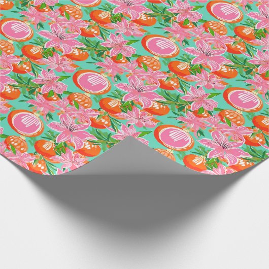 Palm Beach Kerst Waterverf Tropische Ornamenten Cadeaupapier (Hoek)