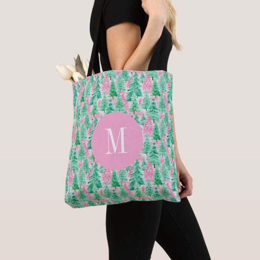 Palm Beach Kerstbomen monogram Tote Bag (Dichtbij)