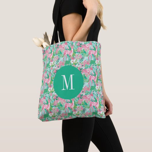Palm Beach Kerstmis rendieren monogram Tote Bag (Dichtbij)