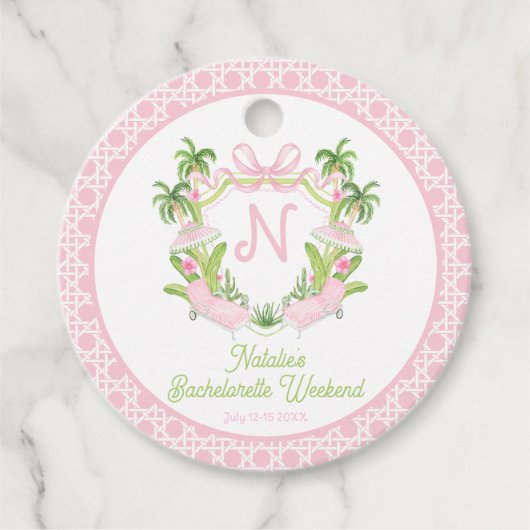 Palm Beach Monogram Crest Bachelorette Weekend Bedankjes Labels (Voorkant)