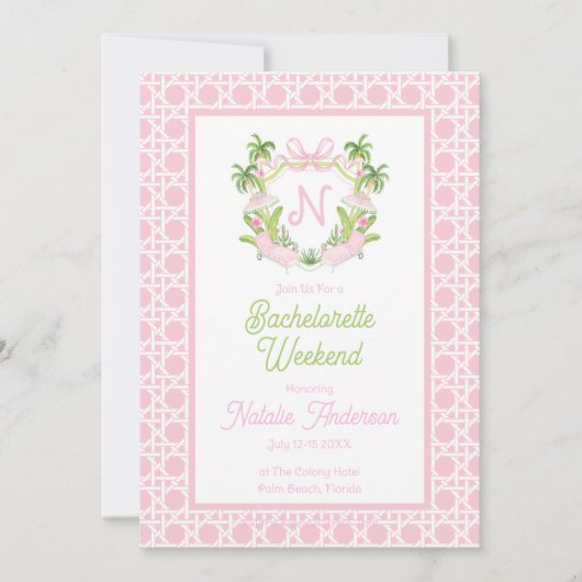 Palm Beach Monogram Crest Bachelorette Weekend Kaart (Voorkant)