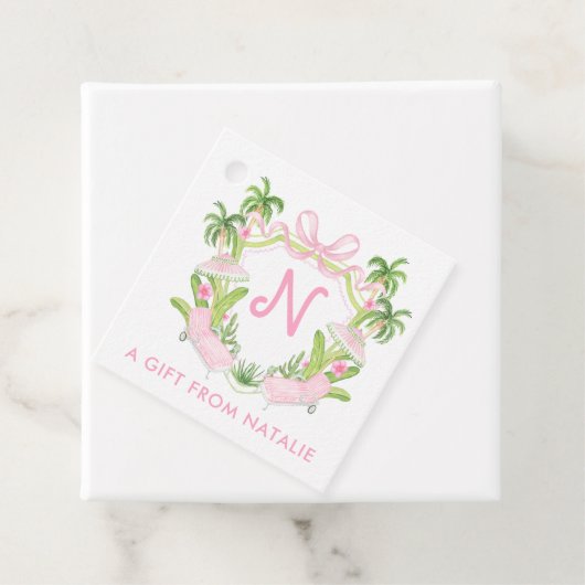 Palm Beach Monogram Crest Bedankjes Labels (In situ)