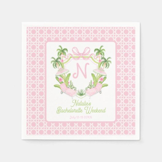 Palm Beach Monogram Crest Meisjesuitje Weekend Servet (Voorkant)