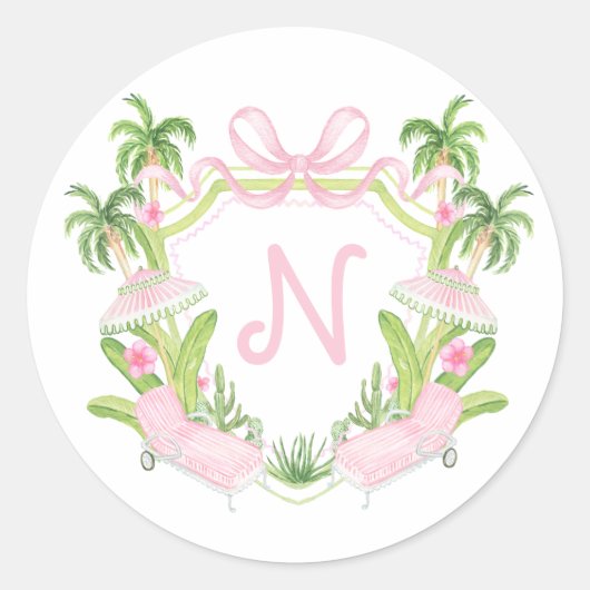 Palm Beach Monogram Crest  Ronde Sticker (Voorkant)