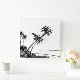 Palm Beach Oceaan Modern Zwart en Wit Vierkante Klok