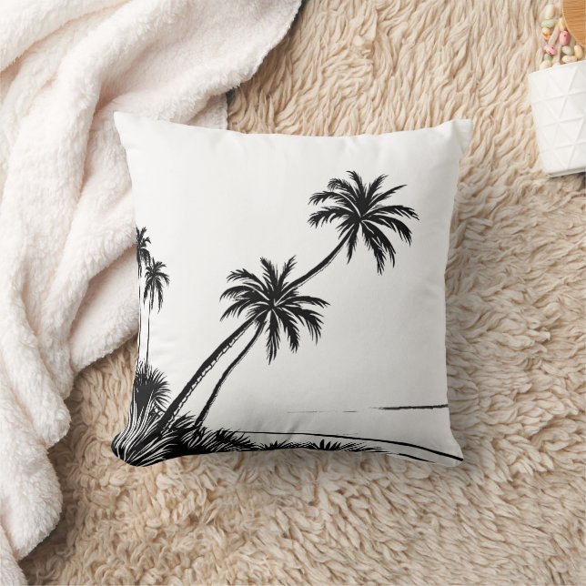 Palm Beach Ocean Modern Zwart-wit Kussen (Deken)
