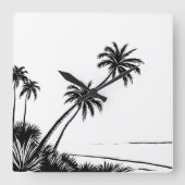Palm Beach Ocean Modern Zwart-wit Vierkante Klok (Voorkant)
