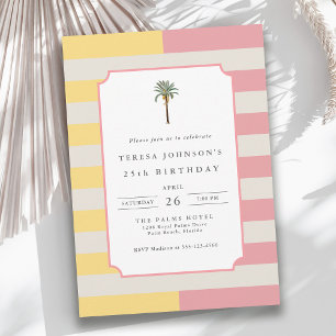 Palm Beach Pastel Streep Tropische 25e Verjaardag Kaart