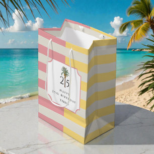 Palm Beach Pastel Streep Tropische Verjaardag Medium Cadeauzakje