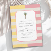 Palm Beach Pastel Stripe Tropical 21st Birthday Kaart