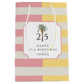 Palm Beach Pastel Stripe Tropical Birthday Medium Cadeauzakje (Voorkant)