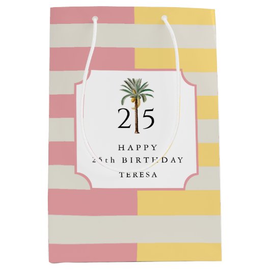 Palm Beach Pastel Stripe Tropical Birthday Medium Cadeauzakje (Voorkant)