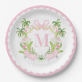 Palm Beach Pink Loungers Monogram Crest Papieren Bordje (Voorkant)