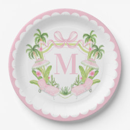 Palm Beach Pink Loungers Monogram Crest Papieren Bordje