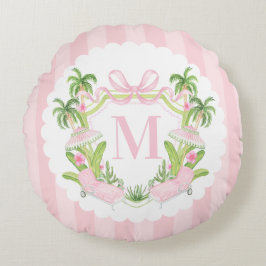 Palm Beach Pink Loungers Monogram Crest Rond Kussen