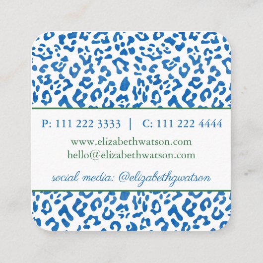 Palm Beach Preppy Blauw Groen Dier Print Stylist Vierkante Visitekaartje (Achterkant)