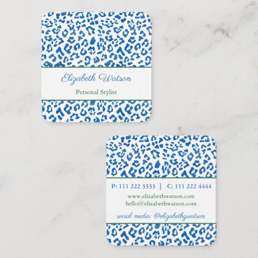 Palm Beach Preppy Blauw Groen Dier Print Stylist Vierkante Visitekaartje (Voorkant / Achterkant)