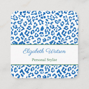 Palm Beach Preppy Blue Green Animal Print Stylist Vierkante Visitekaartje