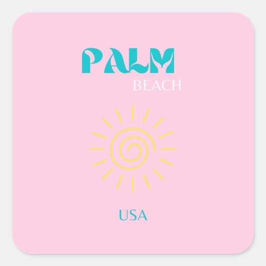 Palm Beach, Preppy, Preppy Art, Roze Vierkante Sticker (Voorkant)