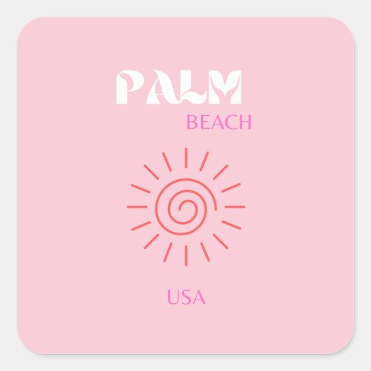 Palm Beach, Preppy, Preppy kamer, roze Vierkante Sticker (Voorkant)