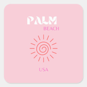 Palm Beach, Preppy, Preppy kamer, roze Vierkante Sticker
