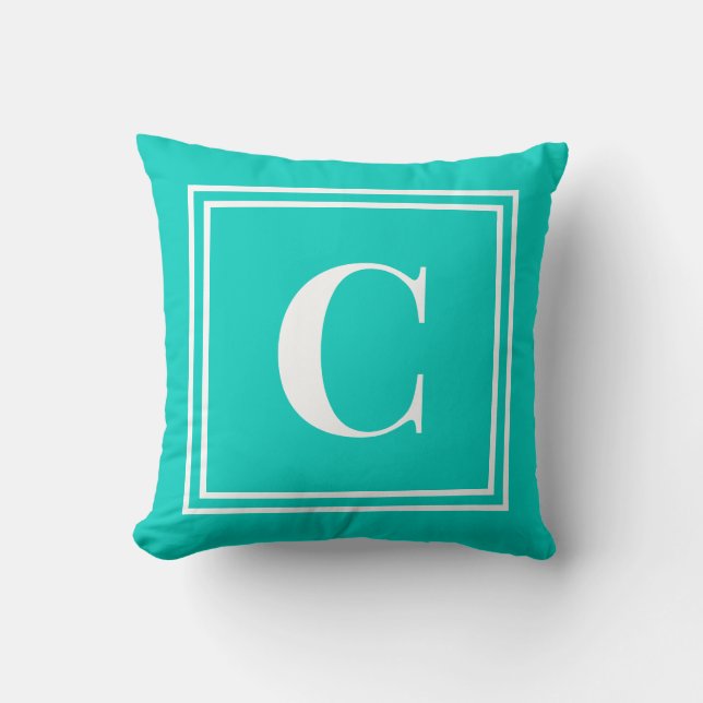Palm Beach Preppy Turquoise Monogram Throw Pillow Kussen (Voorkant)