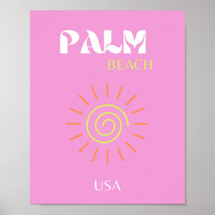 Palm Beach, Retro Art, Preppy, Pink Art, Roze Poster