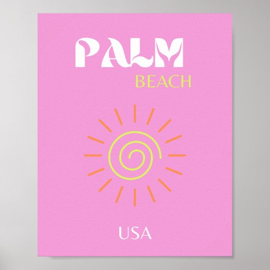 Palm Beach, Retro Art, Preppy, Pink Art, Roze Poster (Voorkant)