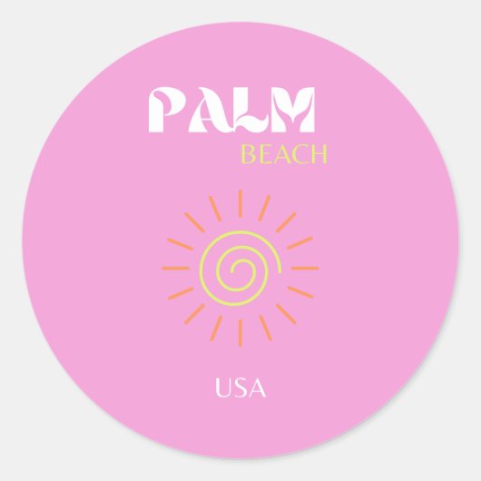 Palm Beach, Retro Art, Preppy, Pink Art, Roze Ronde Sticker (Voorkant)