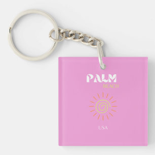 Palm Beach, Retro Art, Preppy, Pink Art, Roze Sleutelhanger