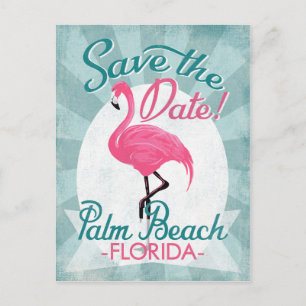 Palm Beach Save the Date Pink Flamingo Aankondigingskaart