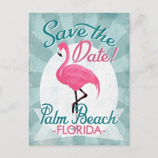 Palm Beach Save the Date Pink Flamingo Aankondigingskaart (Voorkant)