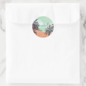 Palm Beach Scene met zachte kleuren Ronde Sticker (Tas)