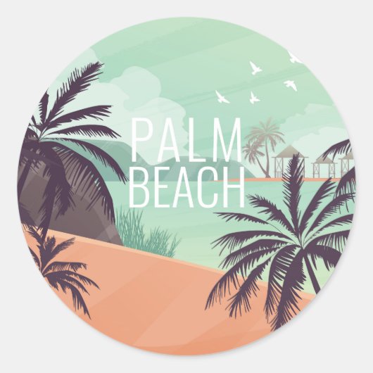 Palm Beach Scene met zachte kleuren Ronde Sticker (Voorkant)