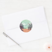 Palm Beach Scene met zachte kleuren Ronde Sticker (Envelop)