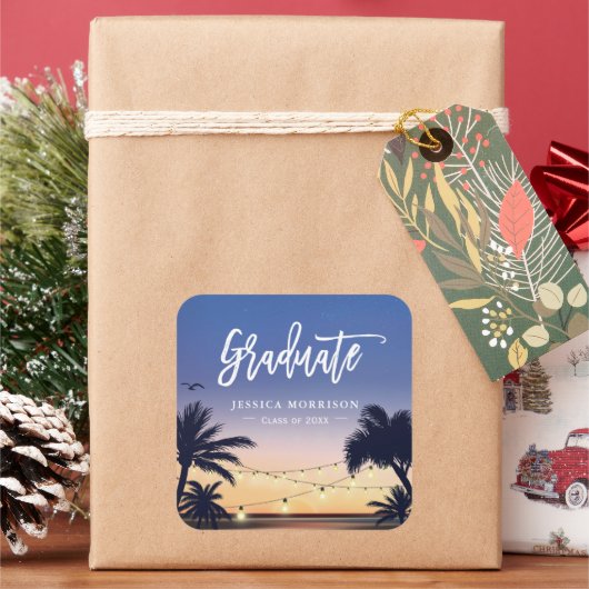 Palm Beach String Lights Afstuderen Afstuderen Fav Vierkante Sticker (Feestdagen)
