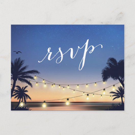 Palm Beach String Lights Summer Sunset RSVP Antwoo Uitnodiging Briefkaart (Voorkant)