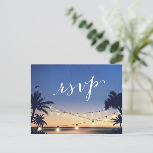 Palm Beach String Lights Summer Sunset RSVP Antwoo Uitnodiging Briefkaart (Staand voorkant)
