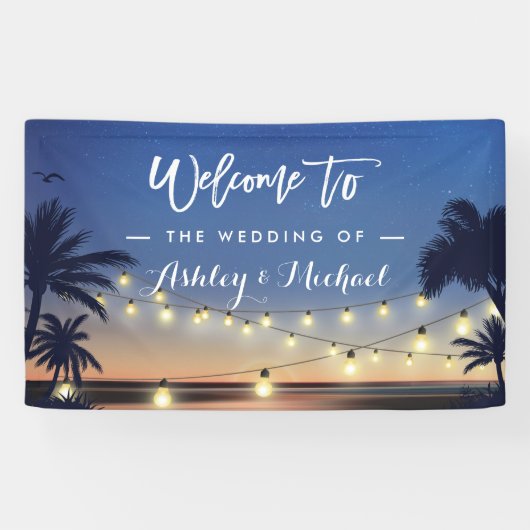 Palm Beach String Lights Summer Wedding Party Spandoek (Horizontaal)