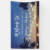 Palm Beach String Lights Summer Wedding Party Spandoek (Verticaal)
