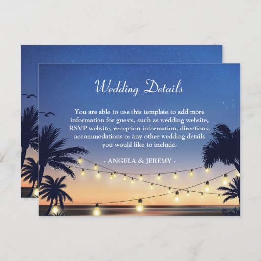 Palm Beach String Lights Wedding Details Behuizing Uitnodiging Briefkaart (Voorkant / Achterkant)