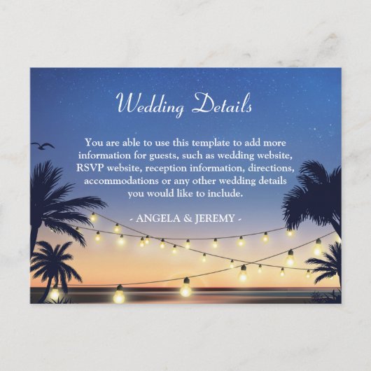 Palm Beach String Lights Wedding Details Behuizing Uitnodiging Briefkaart (Voorkant)