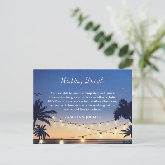 Palm Beach String Lights Wedding Details Behuizing Uitnodiging Briefkaart (Staand voorkant)