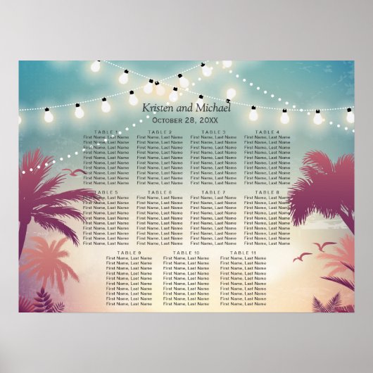 Palm Beach String Lights Wedding Seding Chart Poster (Voorkant)