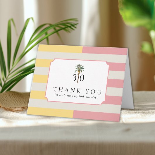 Palm Beach Stripe Tropical 30th Birthday Thank You Bedankkaart