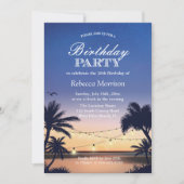 Palm Beach Sunset String Lights Birthday Party Kaart (Voorkant)