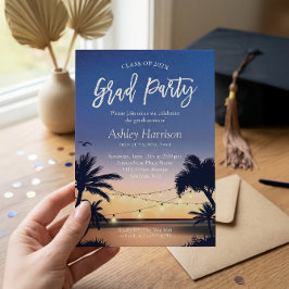 Palm Beach Sunset String Lights Graduparty Kaart